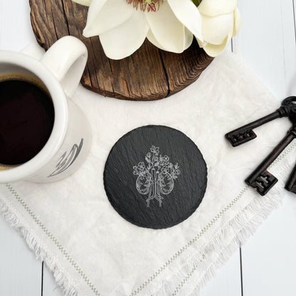 Anatomical kidney laser engraved slate coaster, floral anatomical organs coaster set, transplant awareness