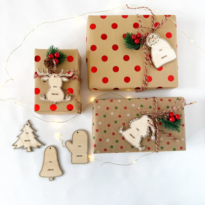 Rudolph and friends Christmas gift tags, laser cut gift tags, laser engraved wood gift tags