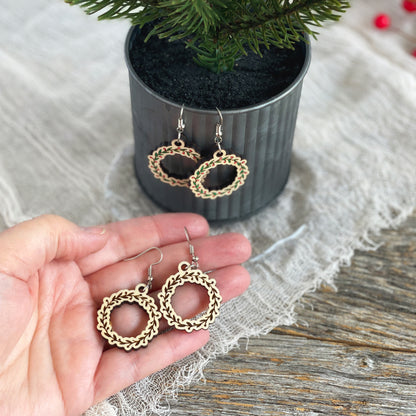 Laser cut file Christmas wreath earrings, Instant download, Glowforge ready