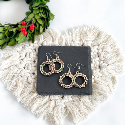 Laser cut file Christmas wreath earrings, Instant download, Glowforge ready