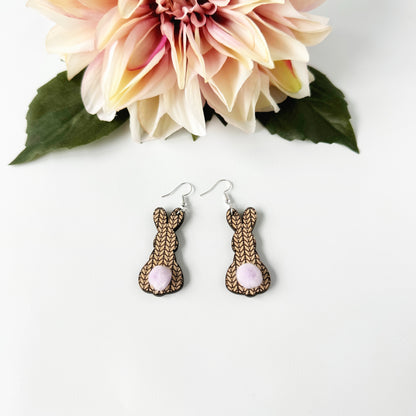 Adorable laser cut sweater Bunny earrings, cute laser engraved rabbit earrings