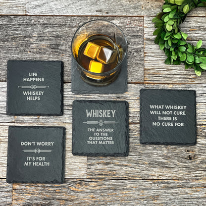 Laser engraved funny Whiskey slate coaster set