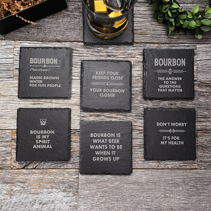 Laser engraved funny Bourbon slate coaster set