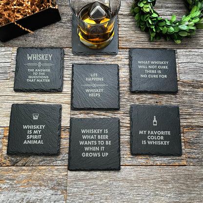 Laser engraved funny Whiskey slate coaster set