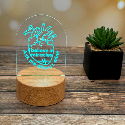 Heart Transplant Recipient Acrylic sign, acrylic LED lamp, 3D night light, heart transplant support, laser cut decor, clear acrylic, anatomical heart