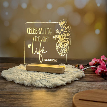 Heart Transplant Recipient Acrylic sign, acrylic LED lamp, 3D night light, Celebrating the gift of life