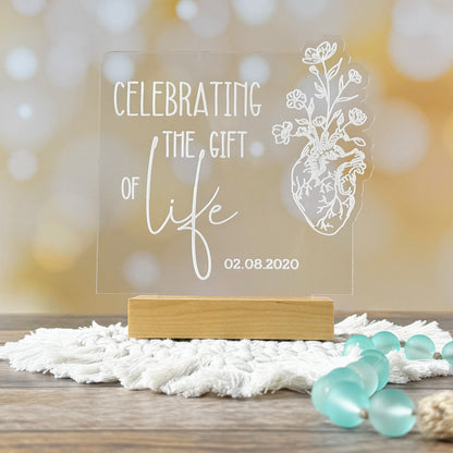 Heart Transplant Recipient Acrylic sign, acrylic LED lamp, 3D night light, Celebrating the gift of life