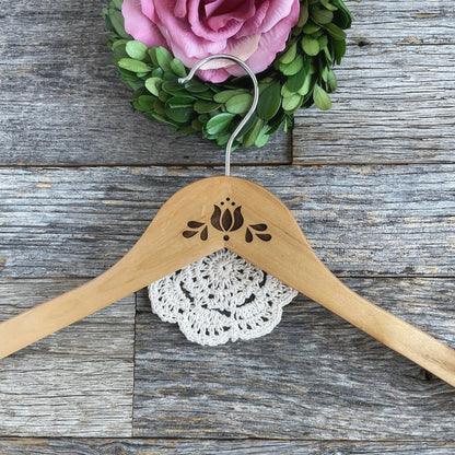 Laser engraved clothes hanger with lovely Hungarian folk motif, coat hanger