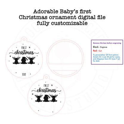 Laser cut file adorable Baby's First Christmas Custom ornament, Instant download, Glowforge ready