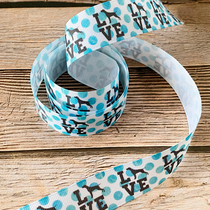 Vizsla LOVE ribbon by the yard, vizsla silhouette grosgrain, dog parents, pet parents, pet love grosgrain ribbon