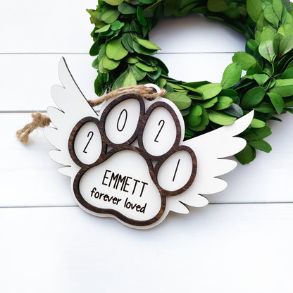 Pet loss engraved custom ornament, angel wings pet ornament, pet memorial