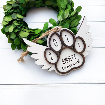 Pet loss engraved custom ornament, angel wings pet ornament, pet memorial