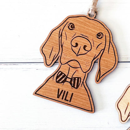 Vizsla ornament for pet parents, engraved personalized baltic birch or cherry ply with DIY option