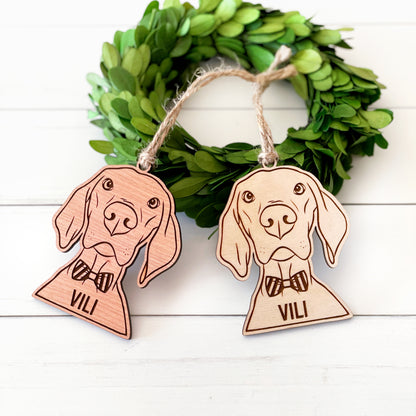 Vizsla ornaments for pet parents, engraved personalized baltic birch or cherry ply wood ornament