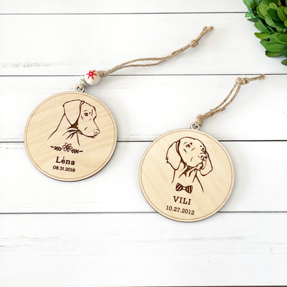 Vizsla ornament for pet parents, engraved personalized wood ornament with DIY option