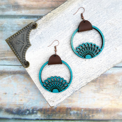 Laser cut wood hoop earrings, Spirograph design