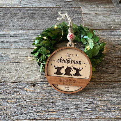 Adorable Baby's First Christmas Custom wood ornament, laser cut, personalized