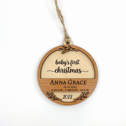 Adorable Baby's First Christmas Custom wood ornament, laser cut, personalized