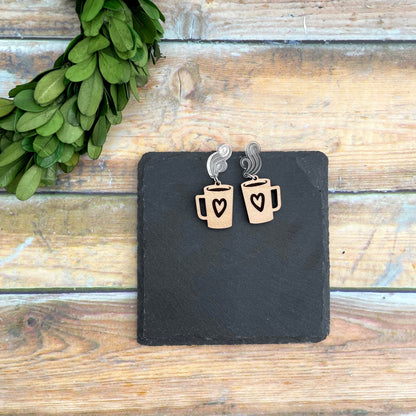 Laser cut coffee cup earrings