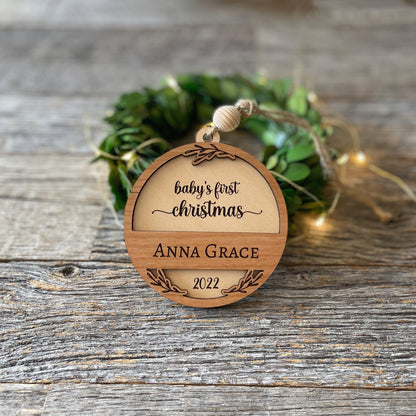 Adorable Baby's First Christmas Custom wood ornament, laser cut, personalized