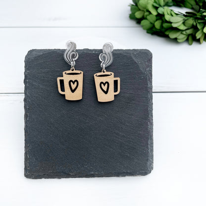 Laser cut coffee cup earrings