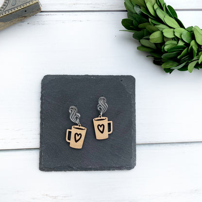 Laser cut coffee cup earrings