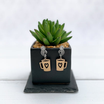 Laser cut coffee cup earrings