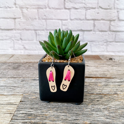 Laser cut custom flip-flops wooden earrings