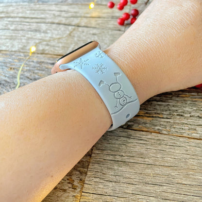 Laser engraved Dancing Snowman Apple Watch band, winter watch band