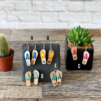 Laser cut custom flip-flops wooden earrings