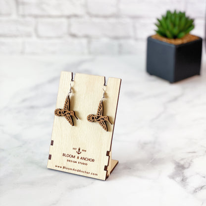 Laser cut wood Hummingbird earrings