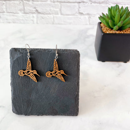 Laser cut wood Hummingbird earrings