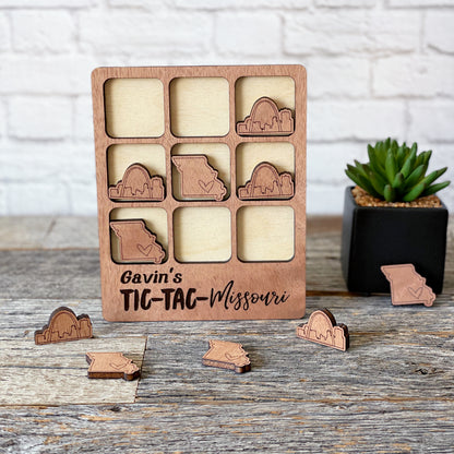 Laser cut personalized tic tac toe game, Missouri tic tac toe