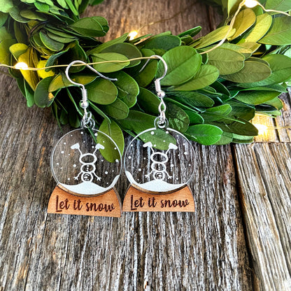 Laser engraved adorable dancing Snowman earrings