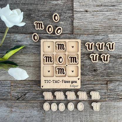 Laser cut I love you Mom, Mum Tic Tac Toe game, tic tac toe for Moms and Mums