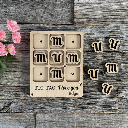 Laser cut I love you Mom, Mum Tic Tac Toe game, tic tac toe for Moms and Mums