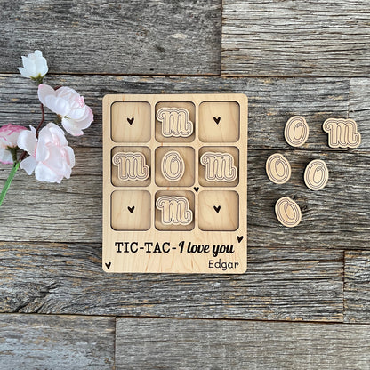 Laser cut I love you Mom, Mum Tic Tac Toe game, tic tac toe for Moms and Mums