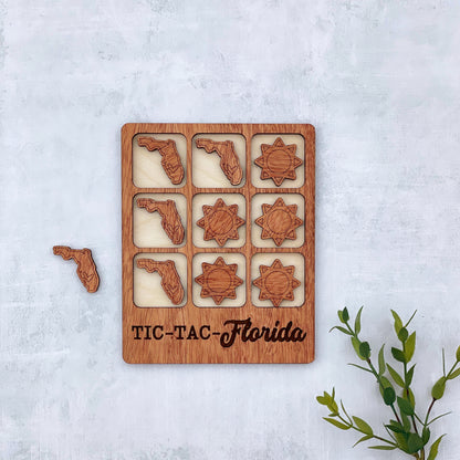 Laser cut Florida Tic Tac Toe game, State Tic Tac Toe game, Florida wooden game