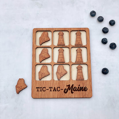 Laser cut Maine Tic Tac Toe game, State Tic Tac Toe game, Maine wooden game