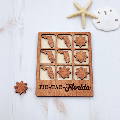 Laser cut Florida Tic Tac Toe game, State Tic Tac Toe game, Florida wooden game