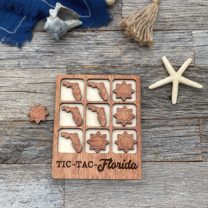 Laser cut Florida Tic Tac Toe game, State Tic Tac Toe game, Florida wooden game