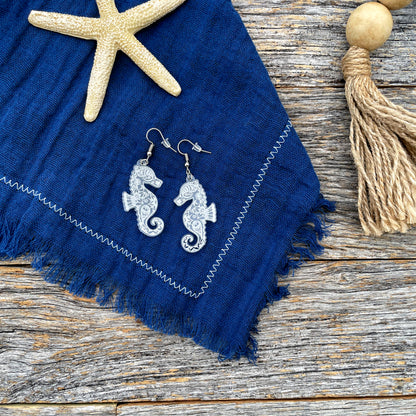 Stunning laser engraved acrylic Seahorse earrings