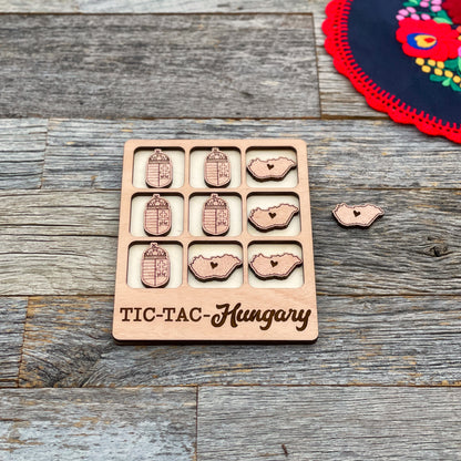 Juego de Tic Tac Toe de Hungría cortado con láser, juego de Tic Tac Toe, juego de madera de Hungría