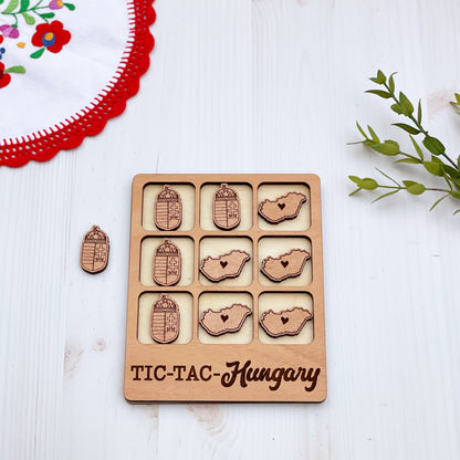 Juego de Tic Tac Toe de Hungría cortado con láser, juego de Tic Tac Toe, juego de madera de Hungría