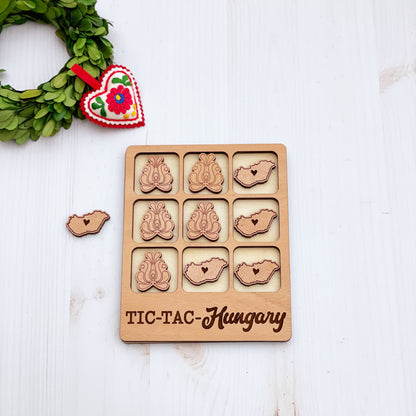 Juego de Tic Tac Toe de Hungría cortado con láser, juego de Tic Tac Toe, juego de madera de Hungría