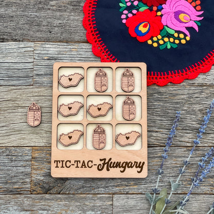 Juego de Tic Tac Toe de Hungría cortado con láser, juego de Tic Tac Toe, juego de madera de Hungría