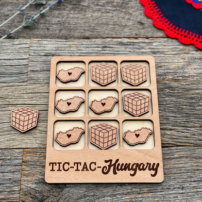 Juego de Tic Tac Toe de Hungría cortado con láser, juego de Tic Tac Toe, juego de madera de Hungría