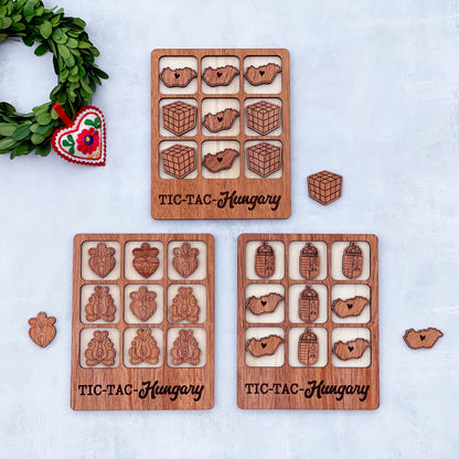 Juego de Tic Tac Toe de Hungría cortado con láser, juego de Tic Tac Toe, juego de madera de Hungría