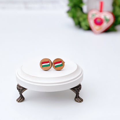 Engraved wood Hungary cufflinks, cuff links, Hungary flag cufflinks