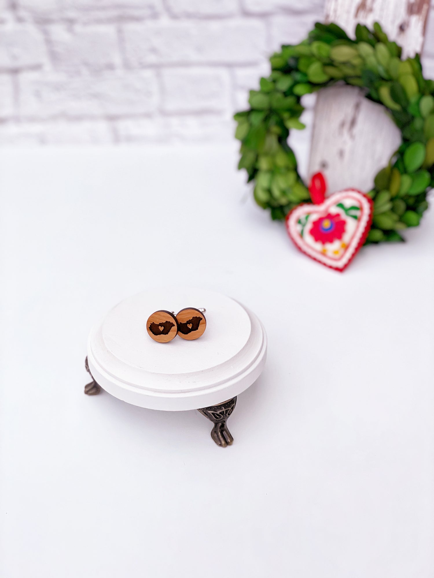 Engraved wood Hungarian cufflinks, Hungary cufflinks with tiny heart